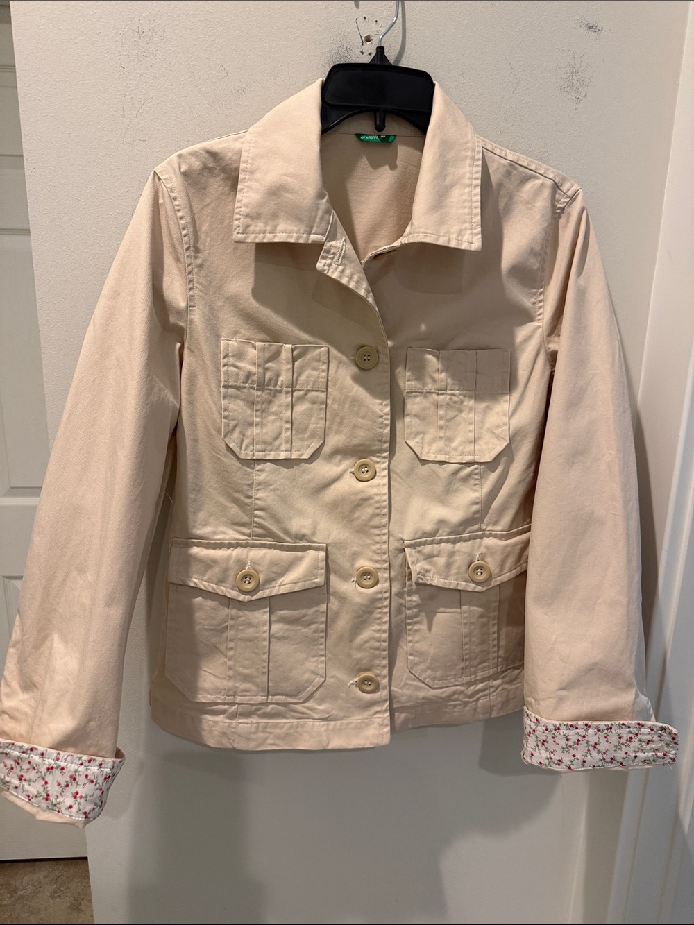 United Colors Of Benetton Cream Utility Safari Jacket with Floral Cuff size 42/S
